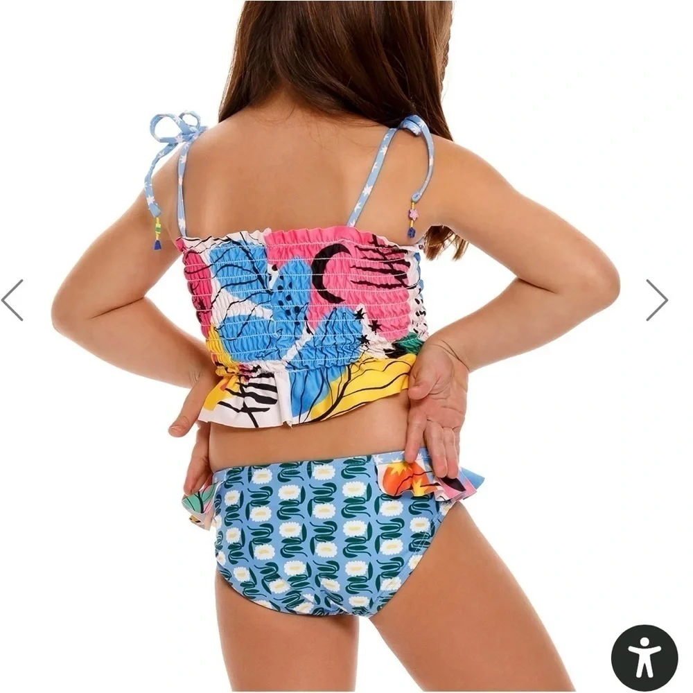 Agua Bendita Girls Multicolor Ruffle Tankini - Yellow, Pink, Blue, Green